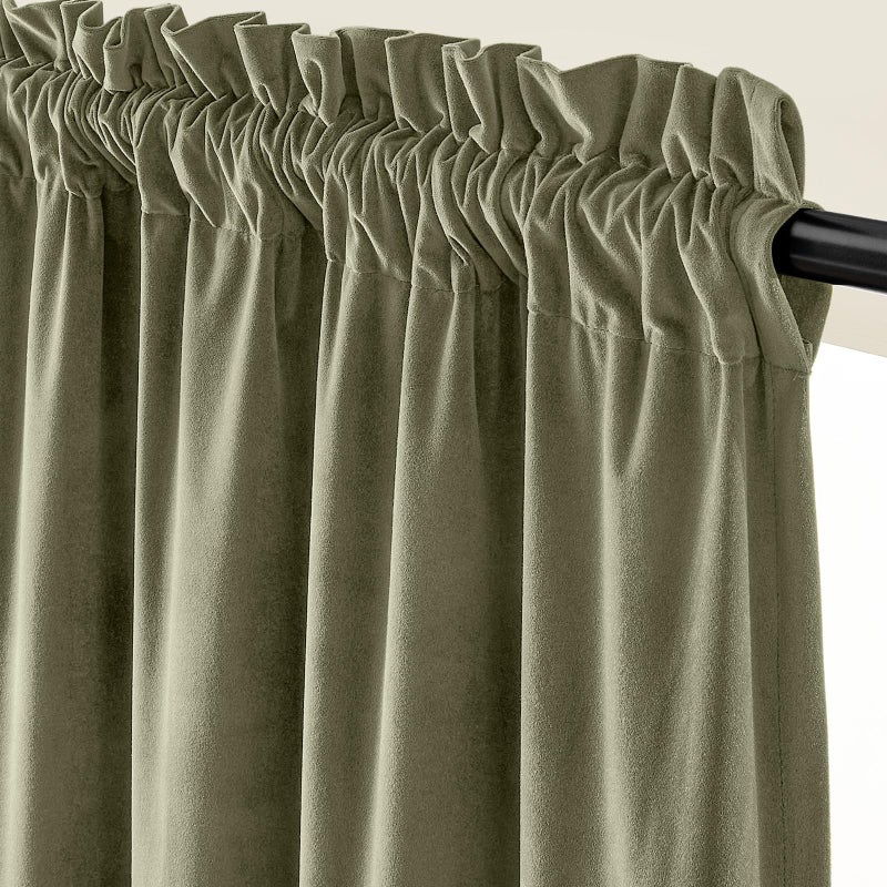 Lazzzy Velvet Blackout Curtains Thermal Insulated Room Window Drapes Super Soft Luxury Curtains for Living Room Bedroom Rod Pocket 2 Panels, Olive Sage, 52" W x 96" L - Image 2